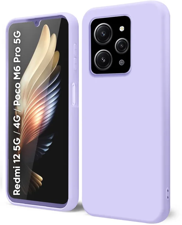 TRUEUPGRADE_Compatible_with_Mi_Redmi_12_5G_/_4G_/_Poco_M6_Pro_5G_Cover,_Liquid_Silicone_Cover,_Full_Body_Protective_Cover,_Shockproof,_Slim_Phone_Cover,_Anti-Scratch_Soft_Microfiber_Lining_-_Purple
