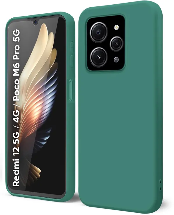 TRUEUPGRADE_Liquid_Silicone_Designed_Back_Case_Cover_for_Mi_Redmi_12_5G_/_4G_/_Poco_M6_Pro_5G_|_Microfiber_Inside_|_Bumper_Back_Cover_Case_for_Mi_Redmi_12_5G_/_4G_/_Poco_M6_Pro_5G_-_Green
