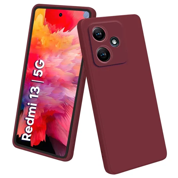 TRUEUPGRADE_Compatible_with_Mi_Redmi_13_5G_Back_Cover_Case,_Liquid_Silicone_Cover,_Full_Body_Protective_Cover,_Shockproof,_Slim_Phone_Cover,_Anti-Scratch_Soft_Microfiber_Lining_-_Wine