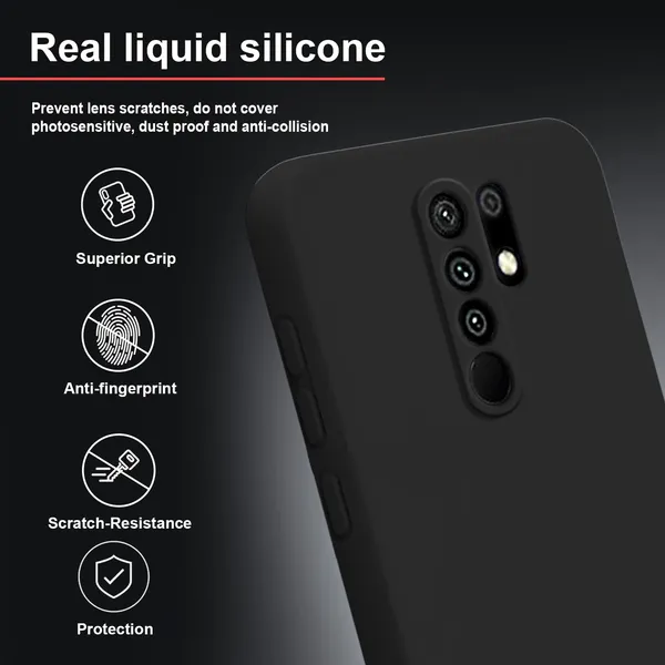 TRUEUPGRADE_Compatible_with_Mi_Redmi_9_Prime/Poco_M2_Back_Cover_Case,_Liquid_Silicone_Cover,_Full_Body_Protective_Cover,_Shockproof,_Anti-Scratch_Soft_Microfiber_Lining_-_Black