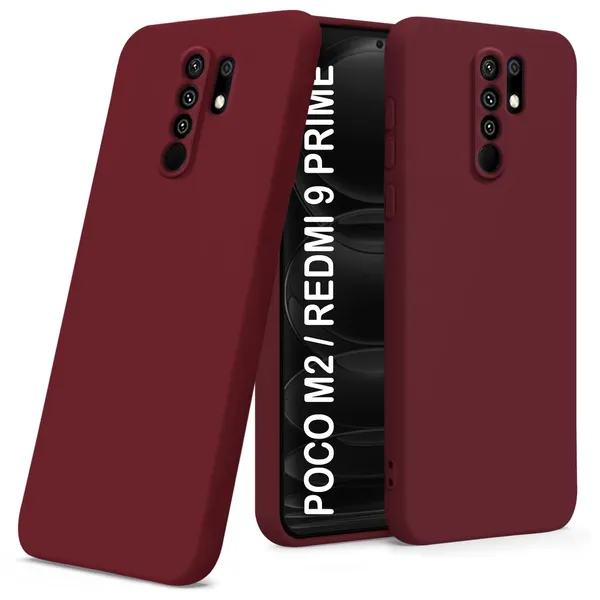 TRUEUPGRADE_Compatible_with_Mi_Redmi_9_Prime/Poco_M2_Back_Cover_Case,_Liquid_Silicone_Cover,_Full_Body_Protective_Cover,_Shockproof,_Anti-Scratch_Soft_Microfiber_Lining_-_Wine