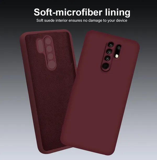 TRUEUPGRADE_Compatible_with_Mi_Redmi_9_Prime/Poco_M2_Back_Cover_Case,_Liquid_Silicone_Cover,_Full_Body_Protective_Cover,_Shockproof,_Anti-Scratch_Soft_Microfiber_Lining_-_Wine