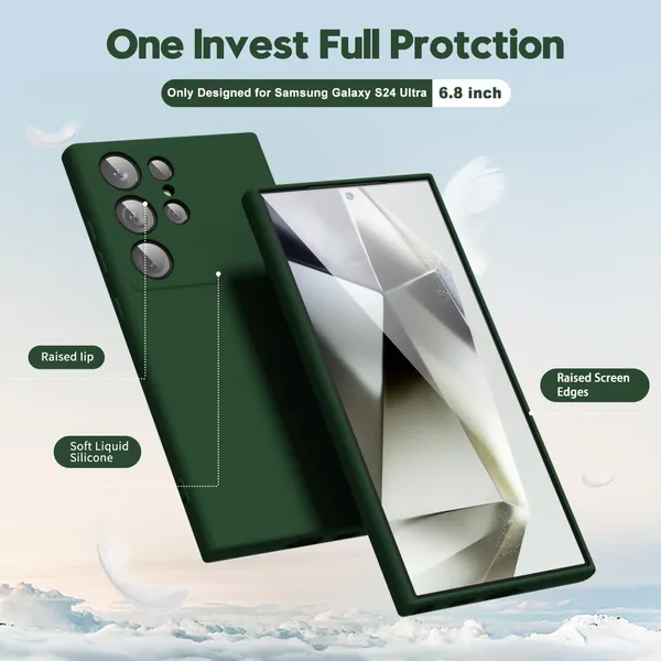 TRUEUPGRADE_Compatible_with_Samsung_Galaxy_S24_Ultra_5G_Back_Cover_Case,_Liquid_Silicone_Cover,_Full_Body_Protective_Cover,_Shockproof,_Slim_Phone_Cover,_Anti-Scratch_Soft_Microfiber_Lining_-_Green