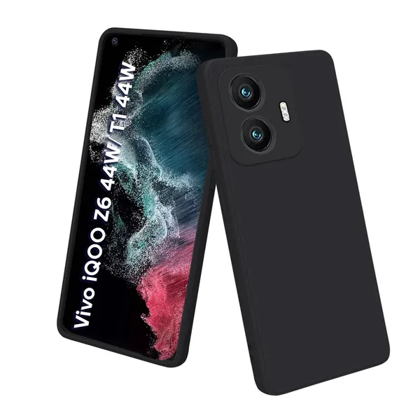 TRUEUPGRADE_Silicone_Back_Case_Cover_Compatible_with_iQOO_Z6_44W_/_Vivo_T1_44W_Case_Cover_|Raised_Lip_Protection_Back_Case_Cover_for_iQOO_Z6_44W_/_Vivo_T1_44W_-_Black