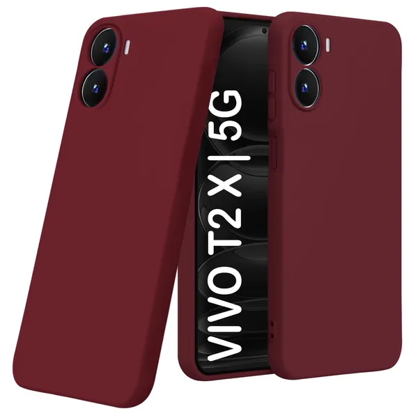 TRUEUPGRADE_Compatible_with_Vivo_T2X_/_Y56_/_Y16_(4G)_Back_Cover_Case,_Liquid_Silicone_Cover,_Full_Body_Protective_Cover,_Shockproof,_Anti-Scratch_Soft_Microfiber_Lining_-_Wine