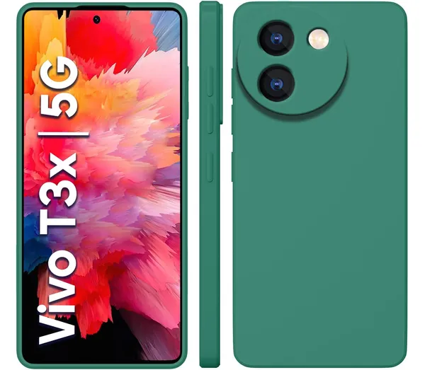 TRUEUPGRADE_Compatible_with_Vivo_T3X_(5G)_Back_Cover_Case,_Liquid_Silicone_Cover,_Full_Body_Protective_Cover,_Shockproof,_Slim_Phone_Cover,_Anti-Scratch_Soft_Microfiber_Lining_-_Green