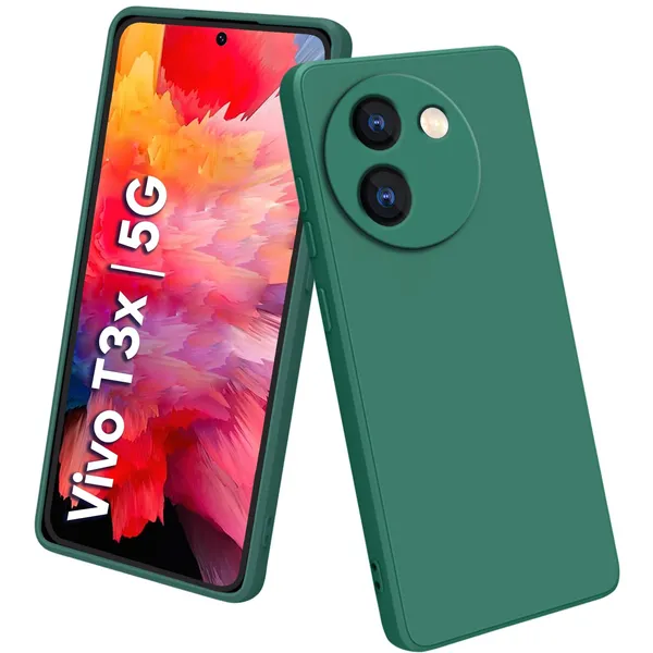 TRUEUPGRADE_Compatible_with_Vivo_T3X_(5G)_Back_Cover_Case,_Liquid_Silicone_Cover,_Full_Body_Protective_Cover,_Shockproof,_Slim_Phone_Cover,_Anti-Scratch_Soft_Microfiber_Lining_-_Green