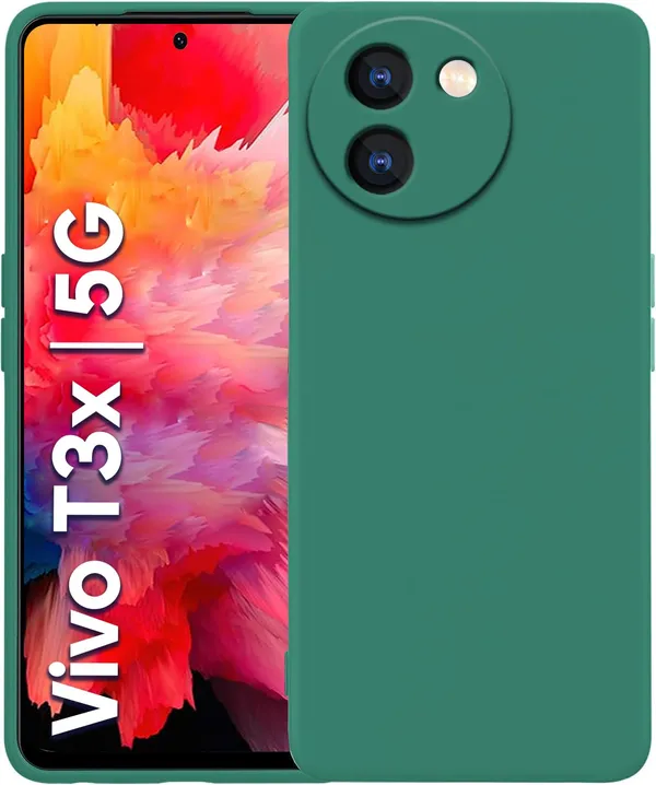 TRUEUPGRADE_Liquid_Silicone_Designed_Back_Case_Cover_for_Vivo_T3X_(5G)_|_Microfiber_Inside,_Full_Protection_|_Bumper_Back_Cover_Case_for_Vivo_T3X_(5G)_-_Green