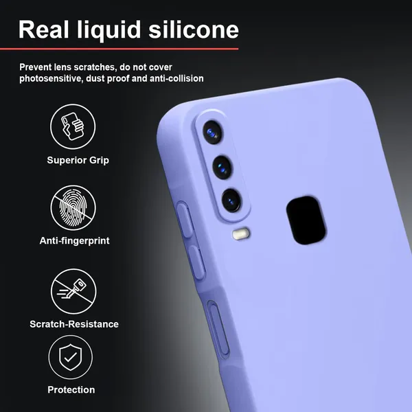 TRUEUPGRADE_Compatible_with_Vivo_Y12_/_Y15_/_Y17_/_U10_Back_Cover_Case,_Liquid_Silicone_Cover,_Full_Body_Protective_Cover,_Shockproof,_Anti-Scratch_Soft_Microfiber_Lining_-_Purple