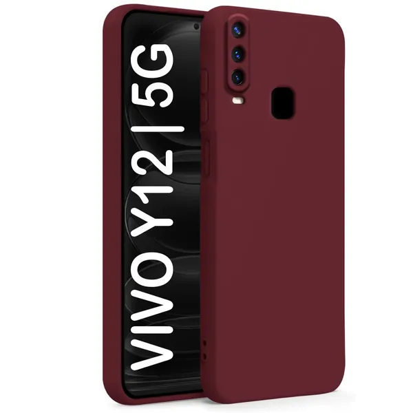 TRUEUPGRADE_Compatible_with_Vivo_Y12_/_Y15_/_Y17_/_U10_Back_Cover_Case,_Liquid_Silicone_Cover,_Full_Body_Protective_Cover,_Shockproof,_Anti-Scratch_Soft_Microfiber_Lining_-_Wine