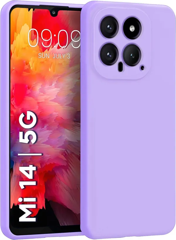 TRUEUPGRADE_Liquid_Silicone_Designed_Back_Case_Cover_for_Xiaomi_Mi_14_5G_|_Microfiber_Inside,_Full_Protection_|_Bumper_Back_Cover_Case_for_Xiaomi_Mi_14_5G_-_Light_Purple