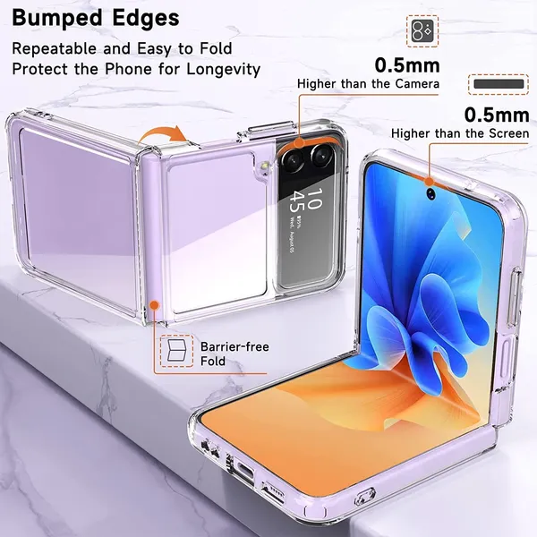 2021,_Samsung_Z_Flip_4_Clear_Leather_Protective_Back_Case_Cover_For