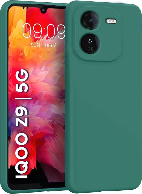 TRUEUPGRADE_Liquid_Silicone_Designed_Back_Case_Cover_for_iQOO_Z9_5G_|_Microfiber_Inside,_Full_Protection_|_Bumper_Back_Cover_Case_for_iQOO_Z9_5G_-_Green