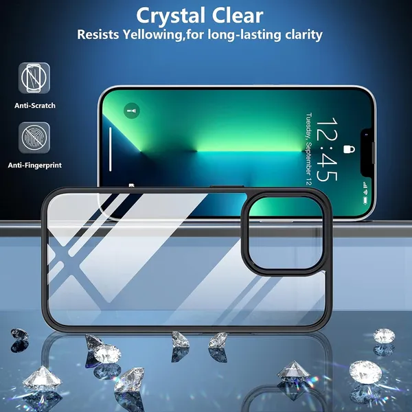 TRUEUPGRADE_Compatible_for_iPhone_13_Pro_Case_[Diamond_Clear]_Non_Yellowing_[Unrivalled_Military_Shockproof]_Slim_Thin_iPhone_13_Pro_Phone_Case_Hard_Back_with_Silicone_Bumper_iPhone_13_Pro_-_Black