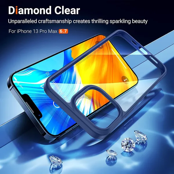 TRUEUPGRADE_Compatible_for_iPhone_13_Pro_Case_[Diamond_Clear]_Non_Yellowing_[Unrivalled_Military_Shockproof]_Slim_Thin_iPhone_13_Pro_Phone_Case_Hard_Back_with_Silicone_Bumper_iPhone_13_Pro_-_Blue