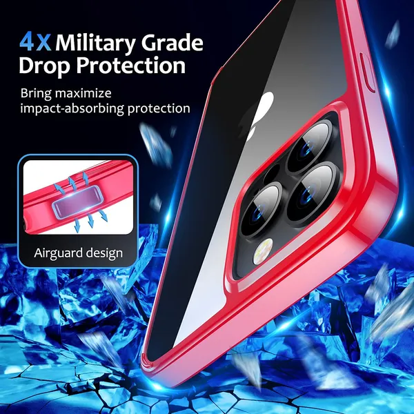 TRUEUPGRADE_Compatible_for_iPhone_13_Pro_Case_[Diamond_Clear]_Non_Yellowing_[Unrivalled_Military_Shockproof]_Slim_Thin_iPhone_13_Pro_Phone_Case_Hard_Back_with_Silicone_Bumper_iPhone_13_Pro_-_Red