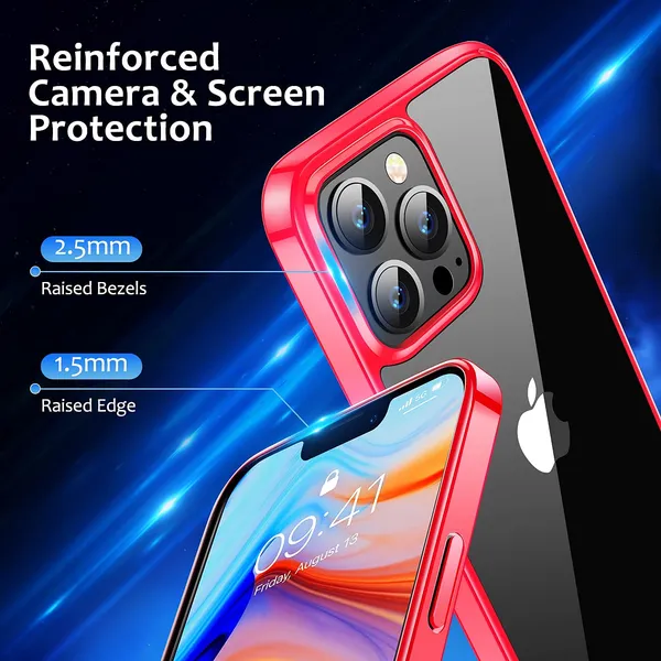 TRUEUPGRADE_Compatible_for_iPhone_13_Pro_Case_[Diamond_Clear]_Non_Yellowing_[Unrivalled_Military_Shockproof]_Slim_Thin_iPhone_13_Pro_Phone_Case_Hard_Back_with_Silicone_Bumper_iPhone_13_Pro_-_Red