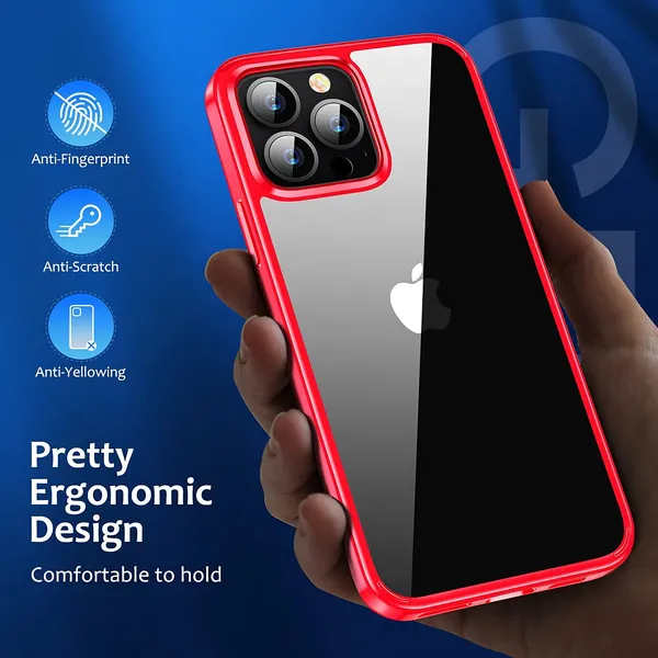 TRUEUPGRADE_Compatible_for_iPhone_13_Pro_Case_[Diamond_Clear]_Non_Yellowing_[Unrivalled_Military_Shockproof]_Slim_Thin_iPhone_13_Pro_Phone_Case_Hard_Back_with_Silicone_Bumper_iPhone_13_Pro_-_Red