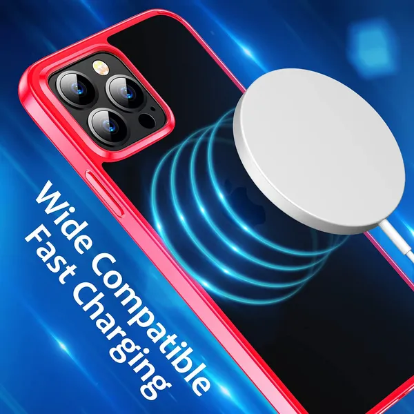 TRUEUPGRADE_Compatible_for_iPhone_13_Pro_Case_[Diamond_Clear]_Non_Yellowing_[Unrivalled_Military_Shockproof]_Slim_Thin_iPhone_13_Pro_Phone_Case_Hard_Back_with_Silicone_Bumper_iPhone_13_Pro_-_Red