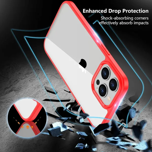 TRUEUPGRADE_Compatible_for_iPhone_13_Pro_Case_[Diamond_Clear]_Non_Yellowing_[Unrivalled_Military_Shockproof]_Slim_Thin_iPhone_13_Pro_Phone_Case_Hard_Back_with_Silicone_Bumper_iPhone_13_Pro_-_Red