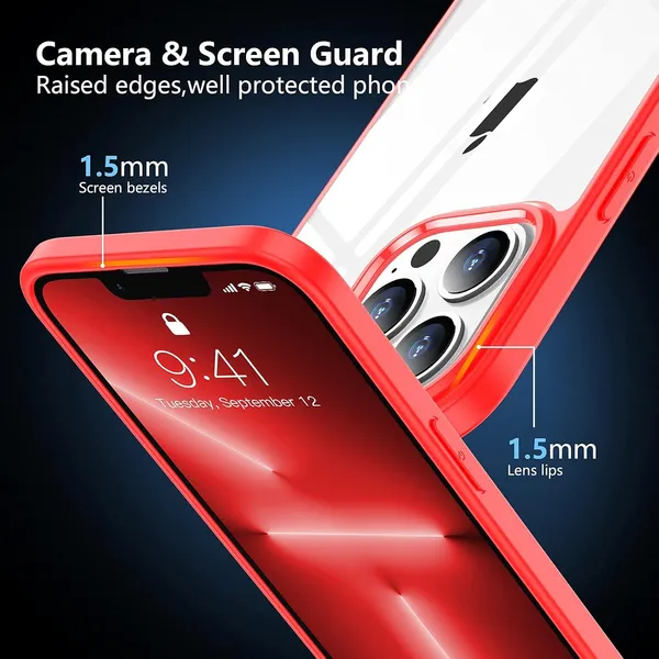 TRUEUPGRADE_Compatible_for_iPhone_13_Pro_Case_[Diamond_Clear]_Non_Yellowing_[Unrivalled_Military_Shockproof]_Slim_Thin_iPhone_13_Pro_Phone_Case_Hard_Back_with_Silicone_Bumper_iPhone_13_Pro_-_Red