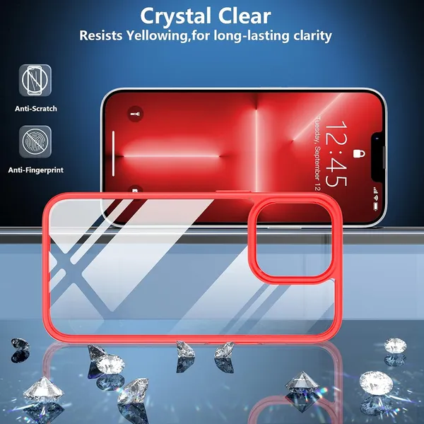 TRUEUPGRADE_Compatible_for_iPhone_13_Pro_Case_[Diamond_Clear]_Non_Yellowing_[Unrivalled_Military_Shockproof]_Slim_Thin_iPhone_13_Pro_Phone_Case_Hard_Back_with_Silicone_Bumper_iPhone_13_Pro_-_Red