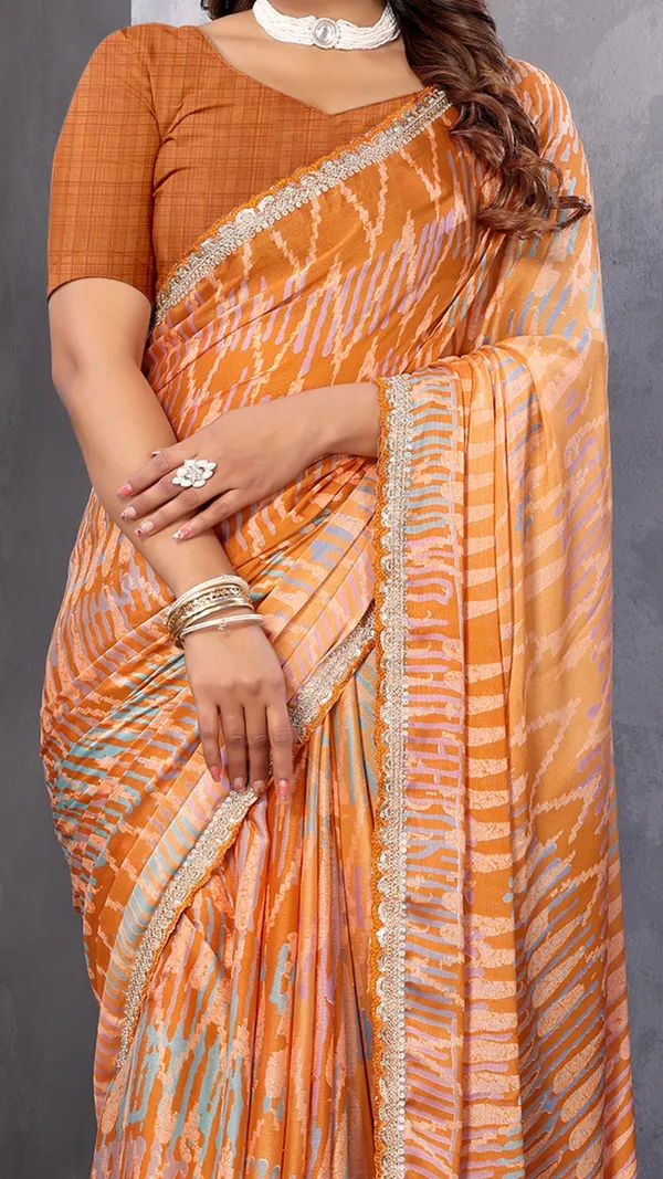 Orange_Masakali_Geometric_Printed_Coding_Work_Saree_For_Women_&_Girls