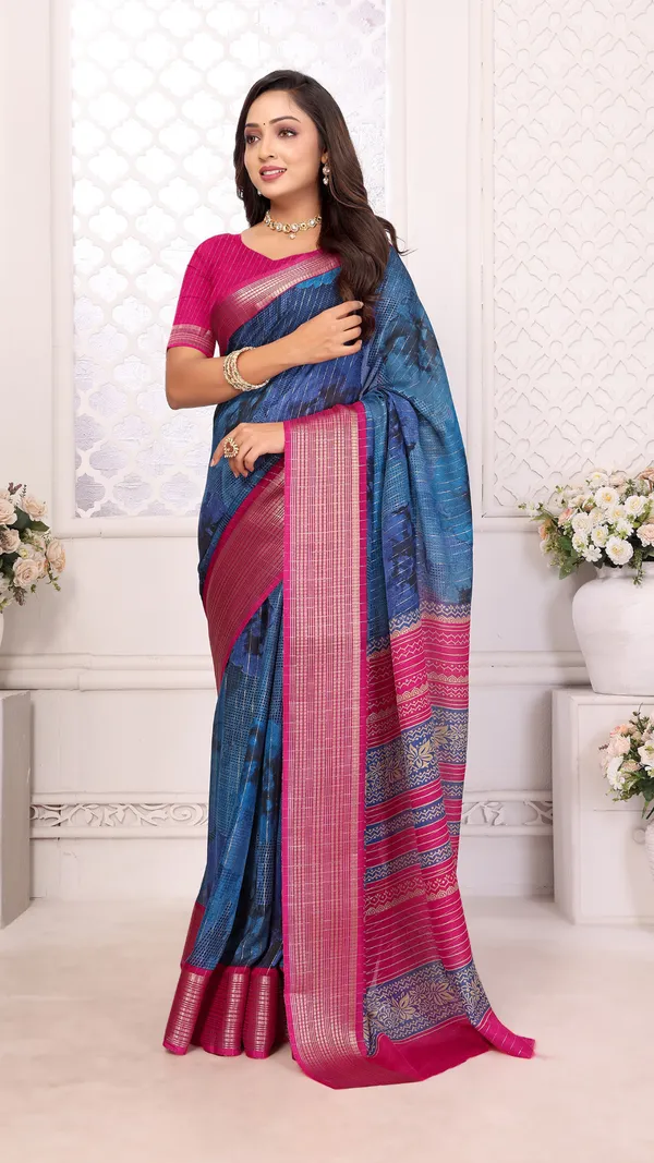 Blue_Pink_Dull_Moss_Jari_Border_Padding_Big_Floral_Printed_saree_For_Women_&_Girls