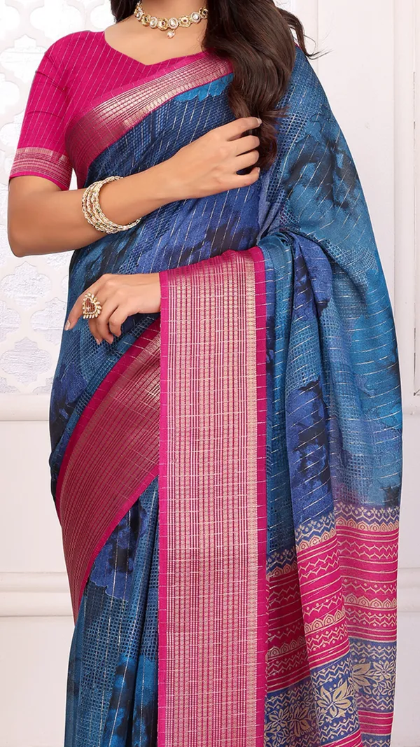 Blue_Pink_Dull_Moss_Jari_Border_Padding_Big_Floral_Printed_saree_For_Women_&_Girls