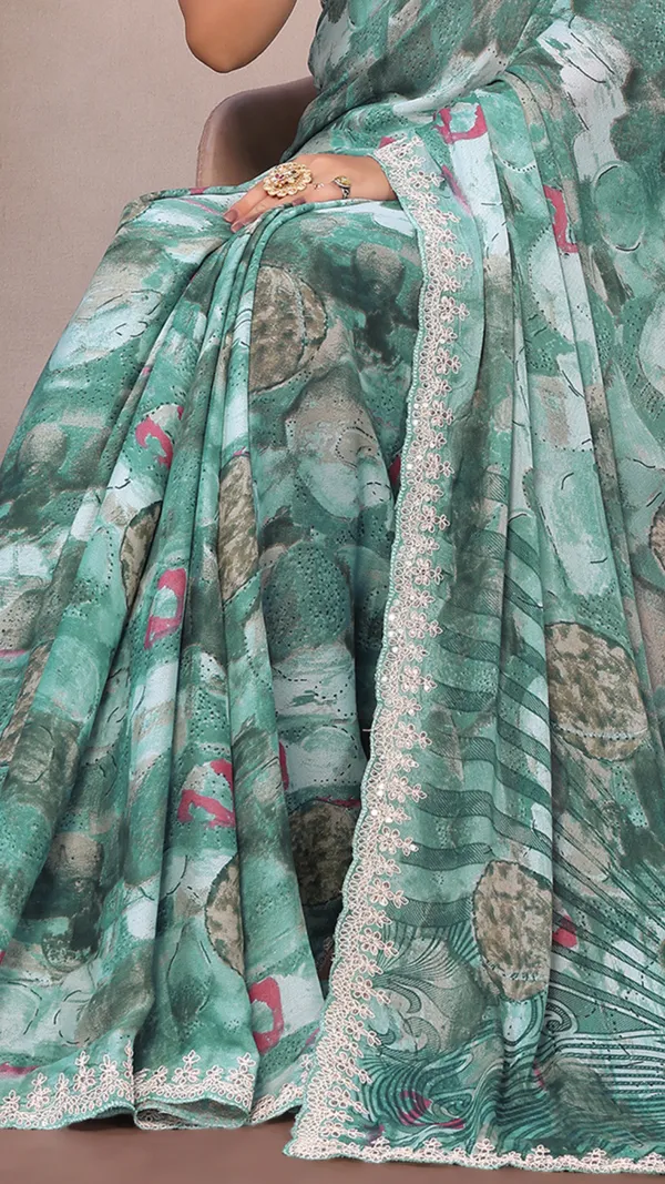 Green_Georgette_Geometric_Printed_Coding_Work_saree_For_Women_&_Girls