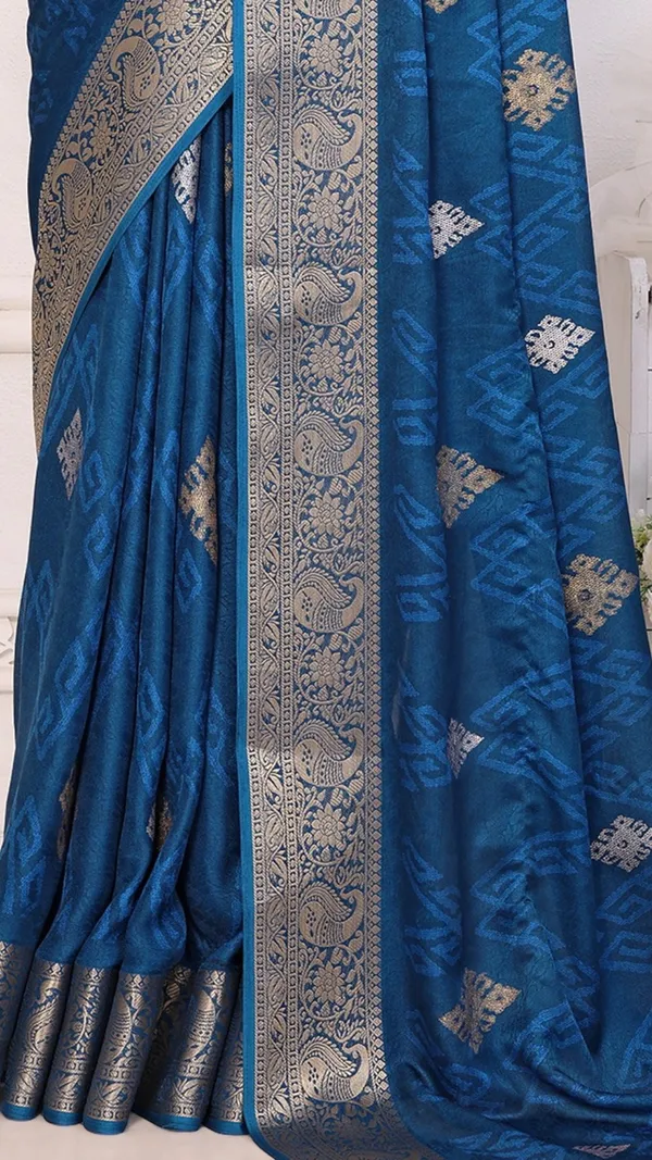 Dark_Blue_Marshmello_Jacquard_Border_Padding_Floral_Printed_Saree_For_Women_&_Girls