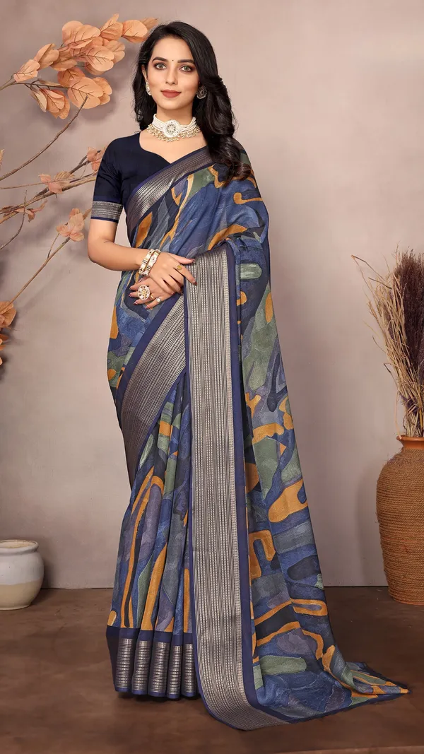 Blue_Dull_Moss_Jari_Border_Geometric_Printed_saree_For_Women_&_Girls