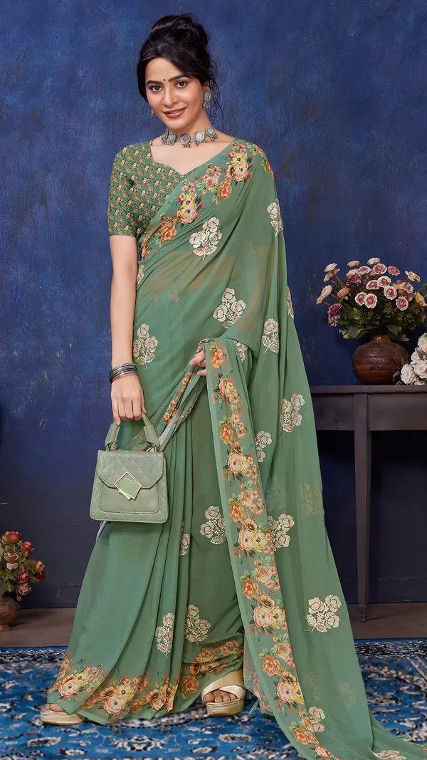 Olive_Green_Wetless_Digital_Floral_Printed_Floral_Thread_Work_saree_For_Women_&_Girls