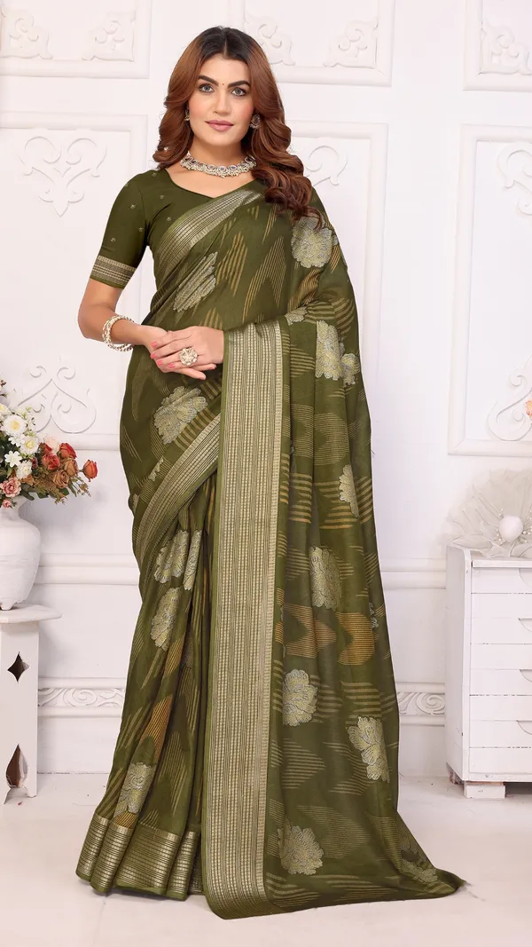 Mehandi_Green_Marshmello_Zari_Patta_Padding_Floral_Printed_Saree_For_Women_&_Girls