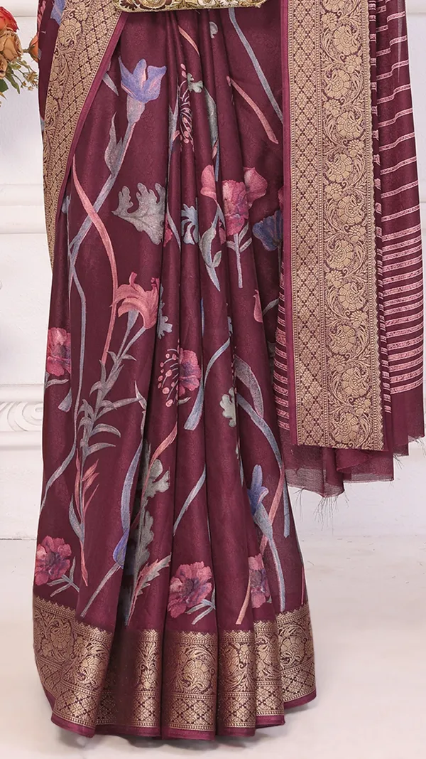 Maroon_Marshmello_Border_Floral_Printed_Saree_For_Women_&_Girls