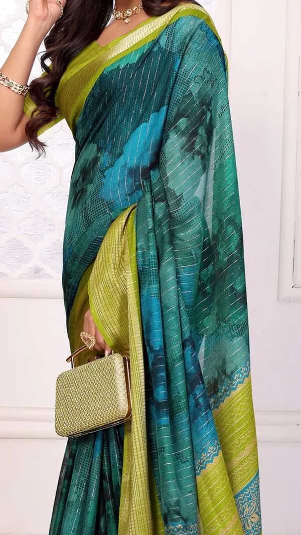 Teal_Green_Dull_Moss_Jari_Border_Padding_Big_Floral_Printed_saree_For_Women_&_Girls