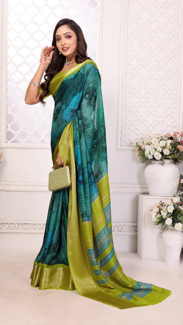 Teal_Green_Dull_Moss_Jari_Border_Padding_Big_Floral_Printed_saree_For_Women_&_Girls