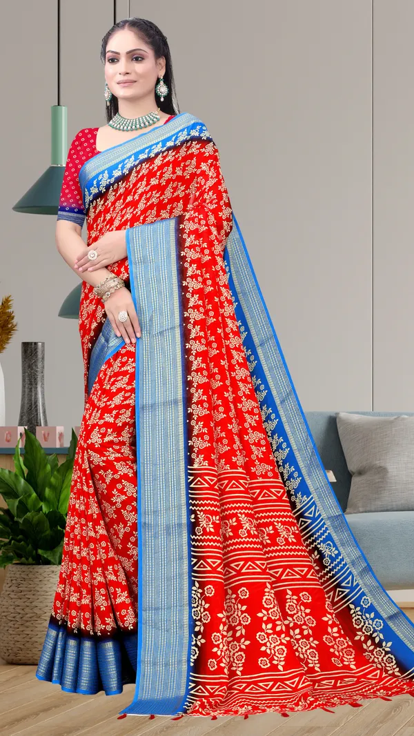 Red_Dull_Moss_Jari_Border_Small_Floral_Printed_saree_For_Women_&_Girls