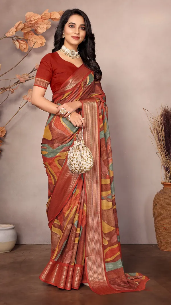 Red_Dull_Moss_Jari_Border_Geometric_Printed_saree_For_Women_&_Girls