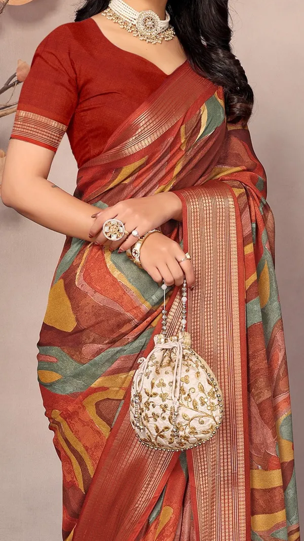 Red_Dull_Moss_Jari_Border_Geometric_Printed_saree_For_Women_&_Girls