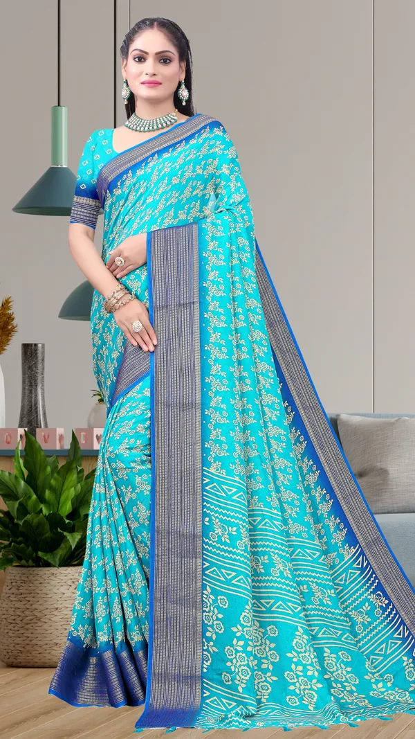 Blue_Dull_Moss_Jari_Border_Small_Floral_Printed_saree_For_Women_&_Girls