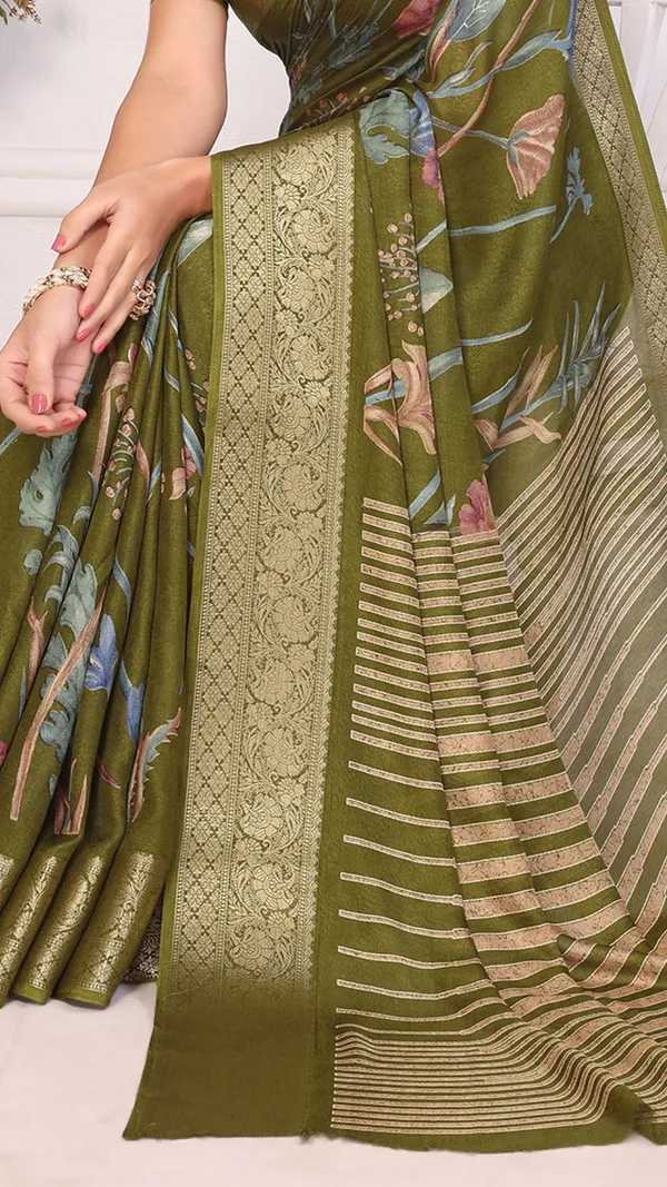 Mehandi_Marshmello_Border_Floral_Printed_Saree_For_Women_&_Girls