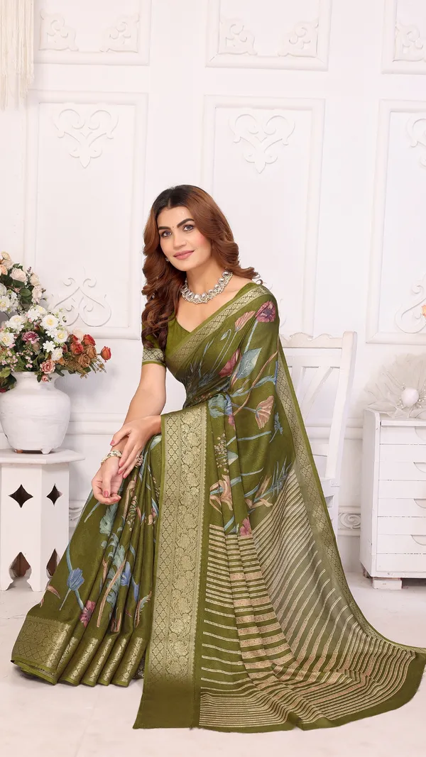 Mehandi_Marshmello_Border_Floral_Printed_Saree_For_Women_&_Girls