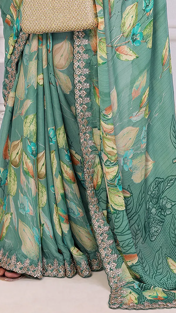 Green_Dull_Moss_Floral_Printed_Coding_Pallu_Saree_For_Women_&_Girls