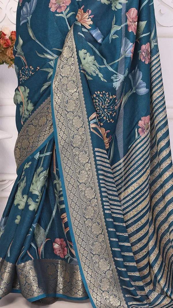 Dark_Blue_Marshmello_Border_Floral_Printed_Saree_For_Women_&_Girls