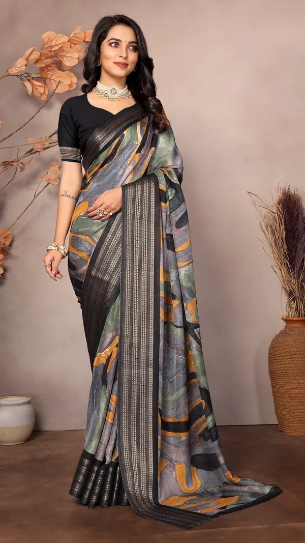 Black_Dull_Moss_Jari_Border_Geometric_Printed_saree_For_Women_&_Girls