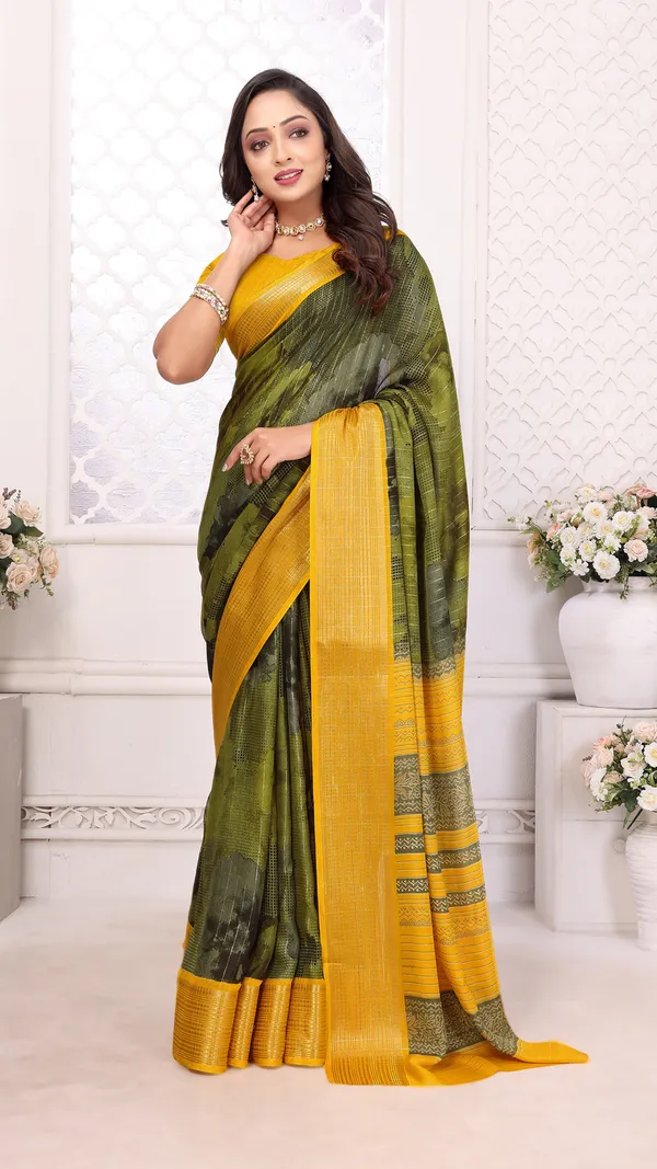 Mahendi_Mustard_Dull_Moss_Jari_Border_Padding_Big_Floral_Printed_saree_For_Women_&_Girls