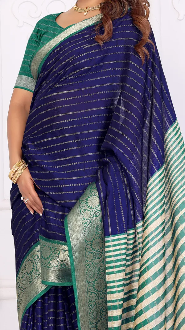 Blue_Green_Marshmello_Silk_Jacquard_Border_Padding_Printed_Saree_For_Women_&_Girls