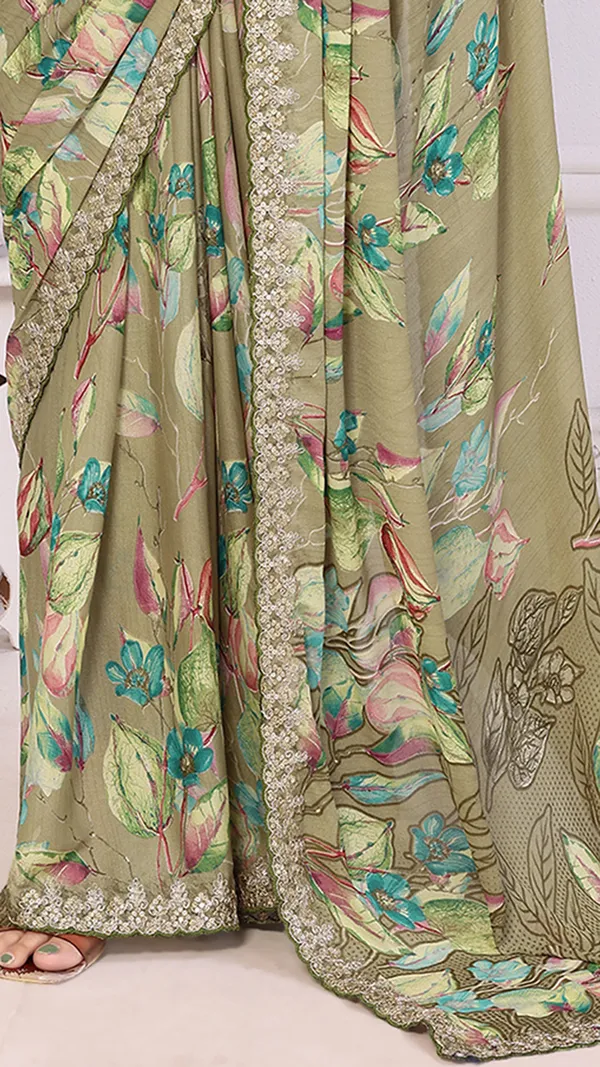 Dusty_Green_Dull_Moss_Floral_Printed_Coding_Pallu_Saree_For_Women_&_Girls