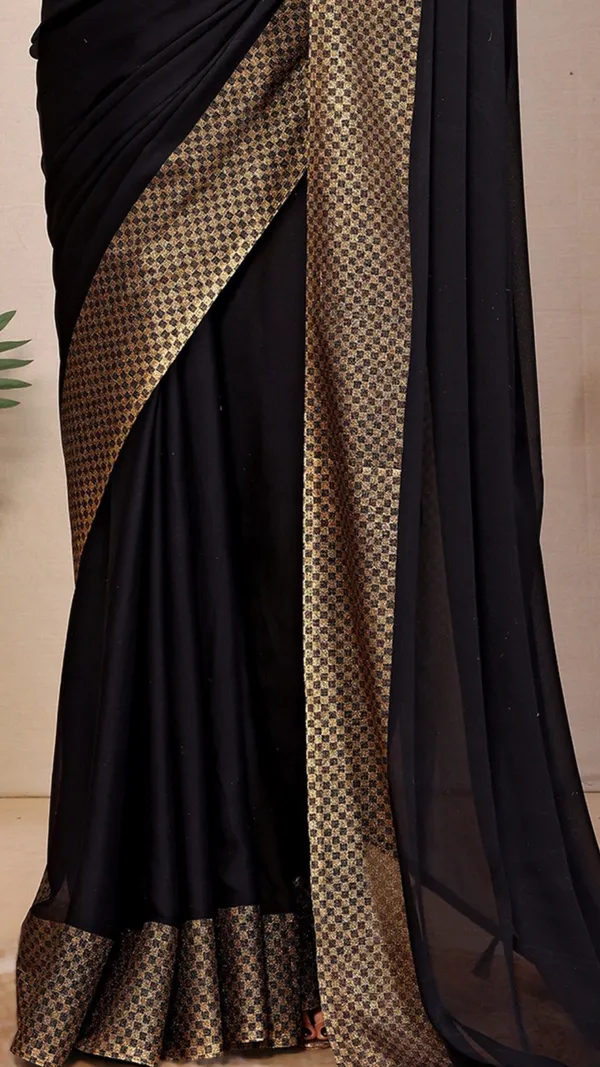 Black_Dull_Moss_Checks_Jari_Border_Padding_saree_For_Women_&_Girls